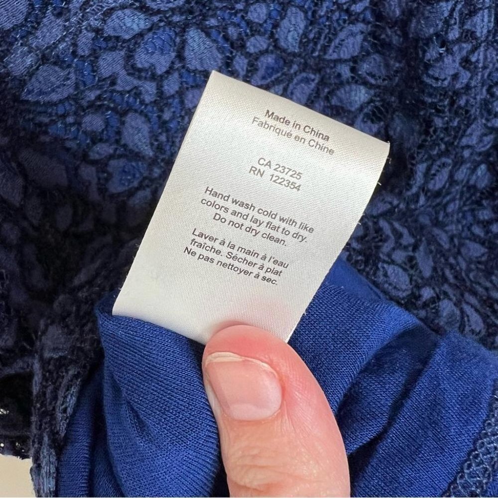 Aritzia Talula Womens Size 4 Navy Blue Lace Short Sleeve Mini Dress Semi Sheer - Picture 9 of 12